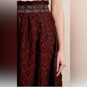 Anthropologie Diamond-Cut Midi Skirt by Maeve, sz 10 embroidered waist side zip
